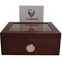 GERMANUS Humidor de Puros Classic Desk con Higrómetro y Humidificador y el Manual Germanus Libro en Marrón